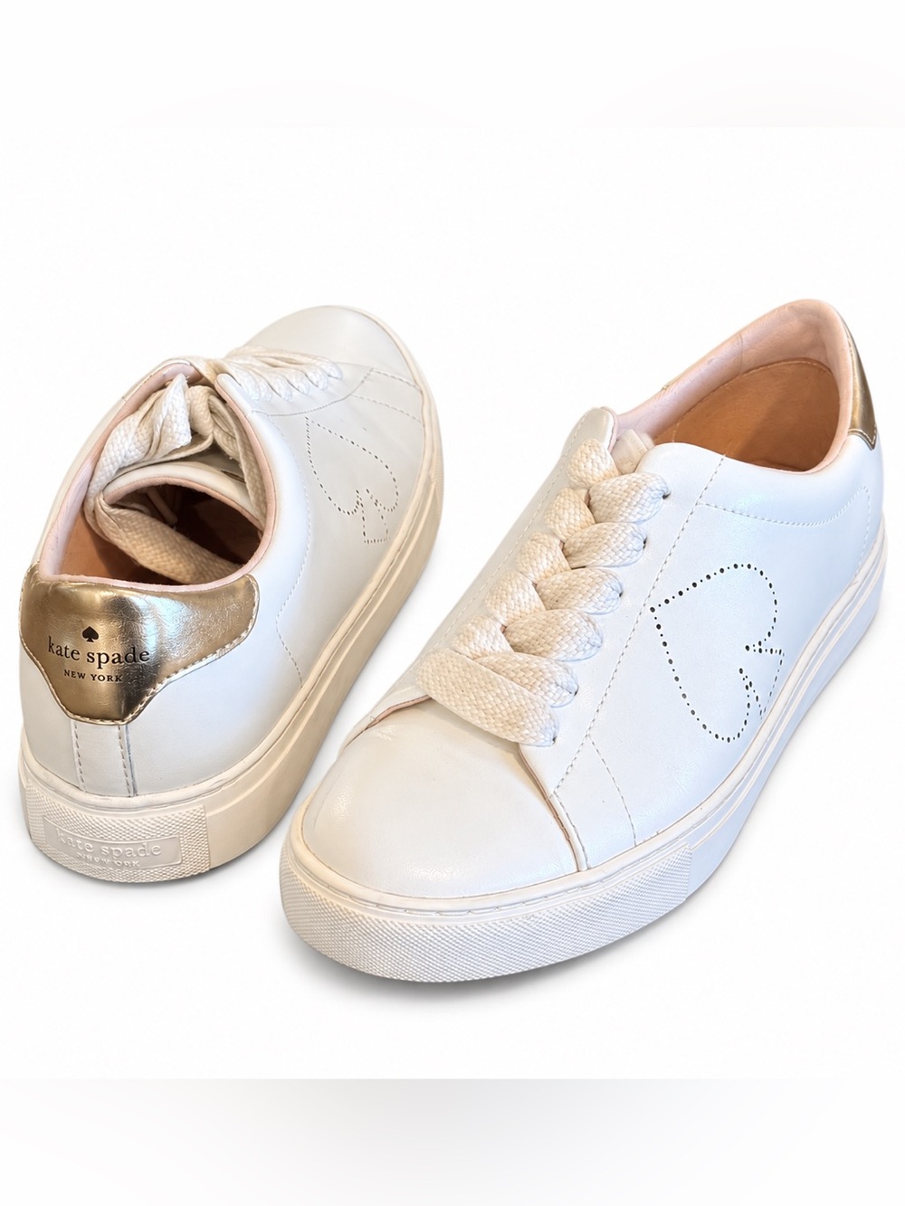 kate spade Angelise White Leather Gold Spade Sneakers Size US 9B